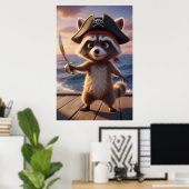 Cute Pirate Raccoon Adventure Art Poster (Thuiskantoor)