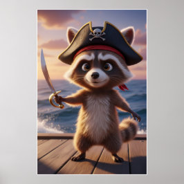 Cute Pirate Raccoon Adventure Art Poster