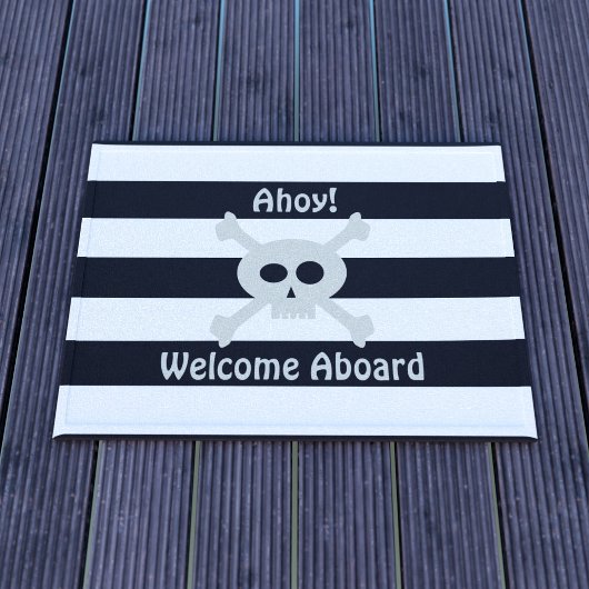 Cute Pirate Skull Stripe Welcome Aboard Doormat Deurmat