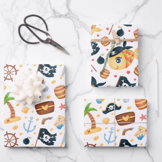Cute Pirate Thormate Nautical Pattern Inpakpapier Vel (Voorkant)