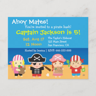 Cute Pirates Boys and Girls Birthday Party Kaart