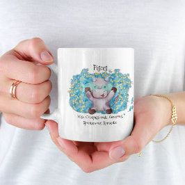 Cute Pisces Fish Waterverf Bull Zodiab Monogram Koffiemok