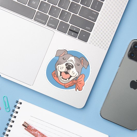 Cute Pit Bull Sticker (Laptop met iPhone)