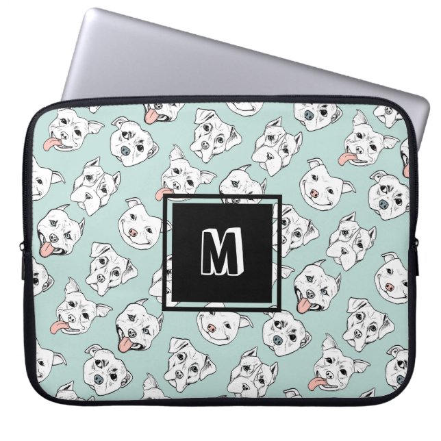 Cute Pit Bull Terrier Dog Monogram Laptop Sleeve (Voorkant)
