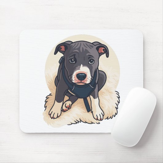 Cute Pitbull Puppy Dog Cartoon Design Muismat (Met muis)