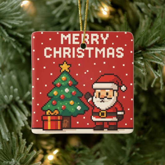 Cute pixel art Santa Claus Keramisch Ornament (Boom)