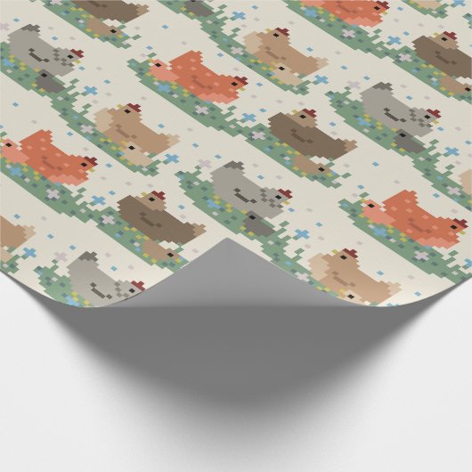Cute Pixel Chickens Pattern Cadeaupapier (Hoek)