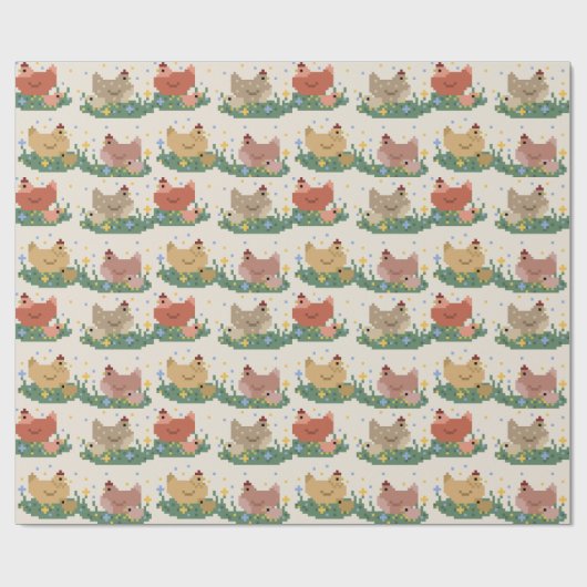 Cute Pixel Chickens Pattern Cadeaupapier (Vlak)