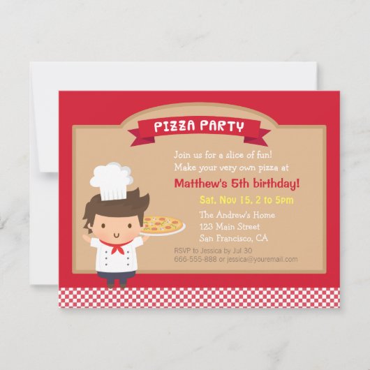 Cute Pizza Chef Boy Invitations de fête d'annivers (Devant)