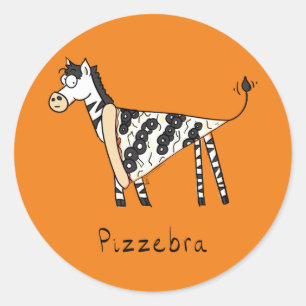 Cute Pizza Funny Zebra Kinder Cartoon Ronde Sticker