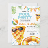 Cute pizza pool party theme invitation (Devant)