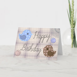Cute Plaid Birds Country Rustic Birthday Card Kaart