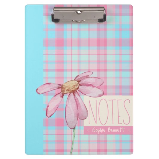 Cute plaid  pastel pink Daisy Notes Notebook  Klembord (Voorkant)