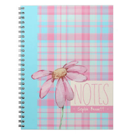 Cute plaid pastel pink Daisy Notes Notebook Notitieboek