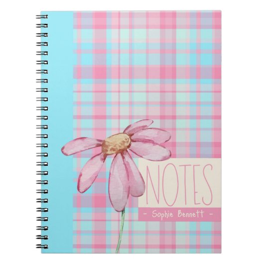 Cute plaid pastel pink Daisy Notes Notebook Notitieboek (Voorkant)