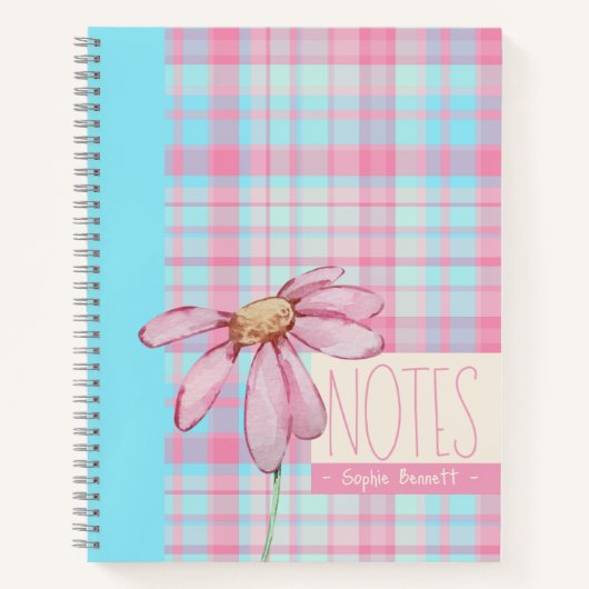 Cute plaid pastel pink Daisy Notes Notebook Notitieboek (Voorkant)