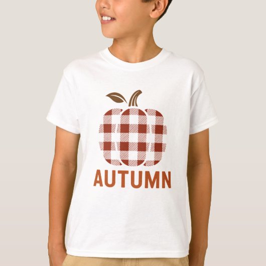 Cute Plaid Pumpkin Tee – Autumn Outfit for Kids T-shirt (Voorkant)
