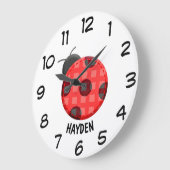 Cute Plaid Red Ladybug Personalized Kinderen Grote Klok (Hoek)