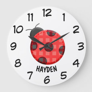Cute Plaid Red Ladybug Personalized Kinderen Grote Klok