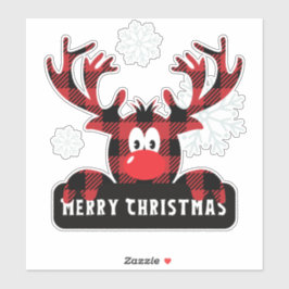 Cute Plaid Reindeer Merry Christmas Holiday Vinyl Sticker