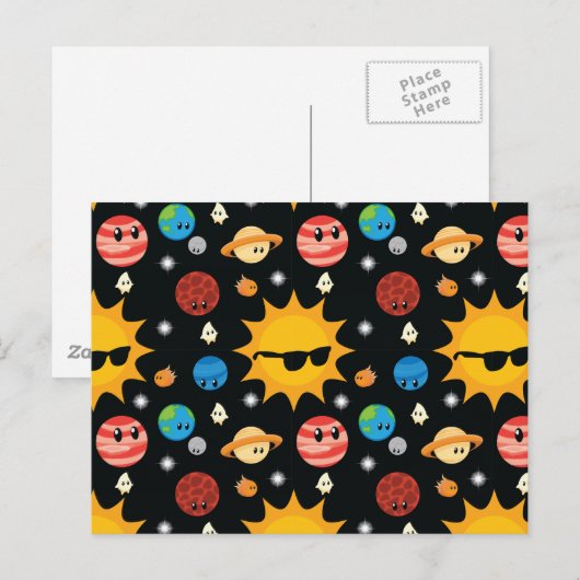 Cute Planets Space Pattern Briefkaart (Voorkant / Achterkant)