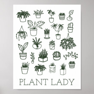 Cute Plant Lady Houseplant Illustratie in Green Poster