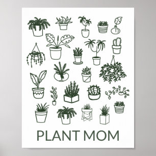 Cute Plant Mam Houseplant Illustratie in Green Poster