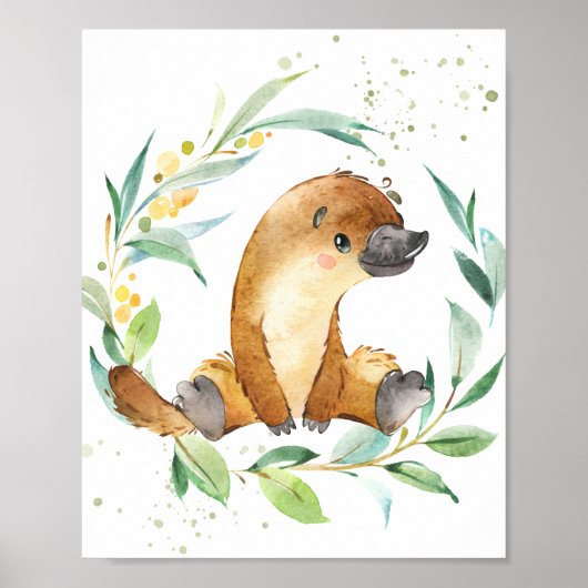 Cute Platypus Eucalyptus Greenery Kinder Wall Art Poster (Voorkant)