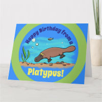 Cute platypus onderwater cartoon verjaardagskaart