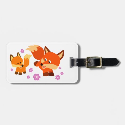Cute Playful Cartoon Foxes Bagagelabel (Voorkant horizontaal)