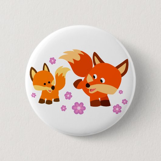 Cute Playful Cartoon Foxes Button Badge (Voorkant)