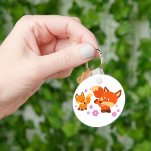 Cute Playful Cartoon Foxes Sleutelhanger