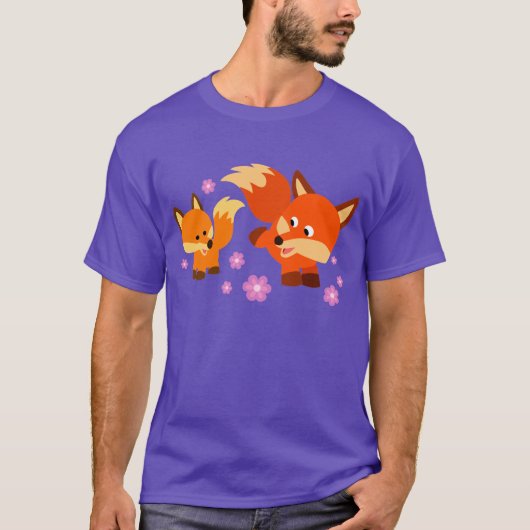 Cute Playful Cartoon Foxes T-Shirt (Voorkant)