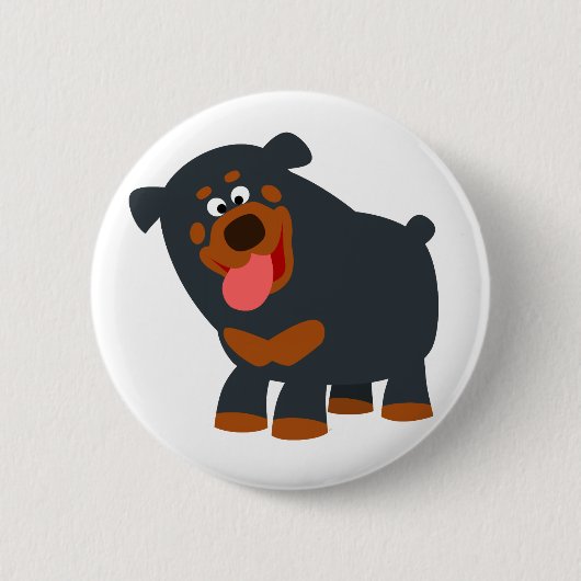 Cute Playful Cartoon Rottweiler Button Badge (Voorkant)