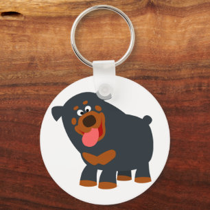 Cute Playful Cartoon Rottweiler Sleutelhanger