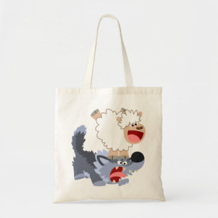 Cute Playful Cartoon Sheep and Wolf Bag Tote Bag