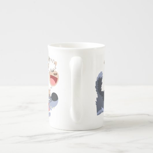 Cute Playful Cartoon Sheep and Wolf Bone China Mok (Achterkant)