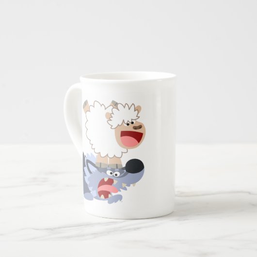 Cute Playful Cartoon Sheep and Wolf Bone China Mok (Voorkant links)