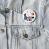 Cute Playful Cartoon Sheep and Wolf Button Badge (In situ)