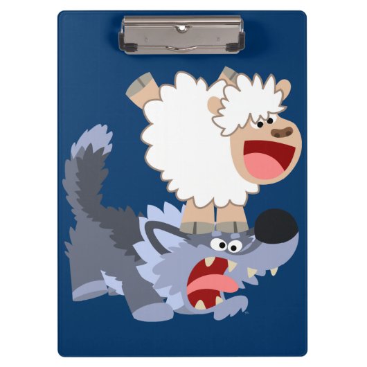 Cute Playful Cartoon Sheep and Wolf Clipboard Klembord (Voorkant)