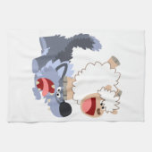 Cute Playful Cartoon Sheep and Wolf Kitchen Towel Theedoek (Horizontaal)