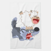 Cute Playful Cartoon Sheep and Wolf Kitchen Towel Theedoek (Verticaal)