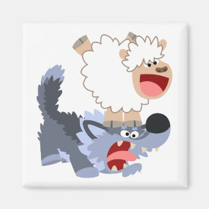 Cute Playful Cartoon Sheep and Wolf Magnet Magneet