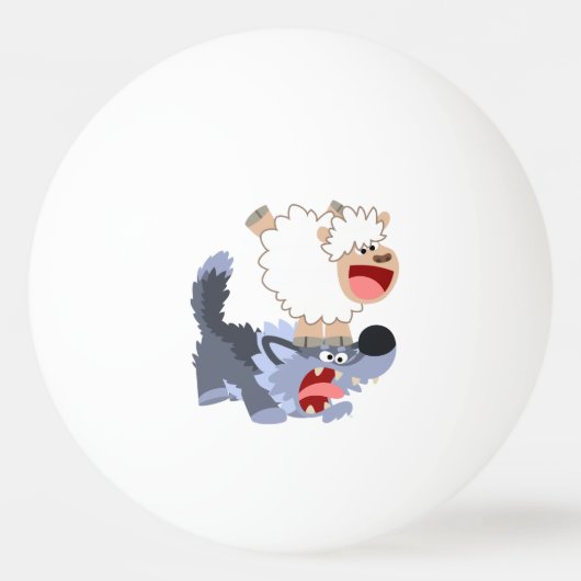 Cute Playful Cartoon Sheep and Wolf Ping Pong Ball (Achterkant)