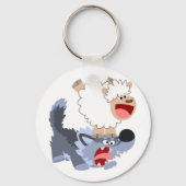 Cute Playful Cartoon Sheep and Wolf Sleutelhanger (Voorkant)