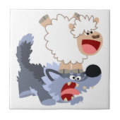 Cute Playful Cartoon Sheep and Wolf Tile Tegeltje (Voorkant)