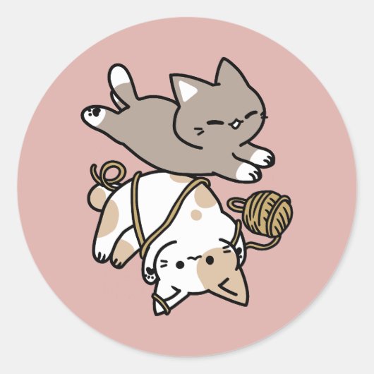 Cute Playful Cats Design – Fun Paws and Play Art Ronde Sticker (Voorkant)