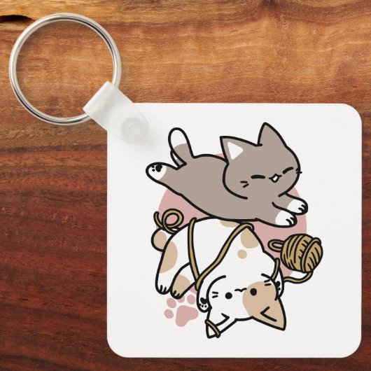 Cute Playful Cats Design – Fun Paws and Play Art Sleutelhanger (Voorkant)
