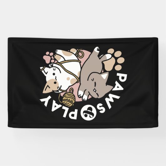 Cute Playful Cats Design – Fun Paws and Play Art Spandoek (Horizontaal)