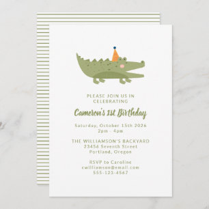 Cute Playful Green Crocodile 1st Birthday Kaart